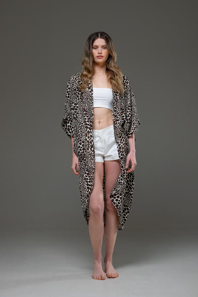 Elegant Soft Rayon Leopard Animal Print Open Jacket 