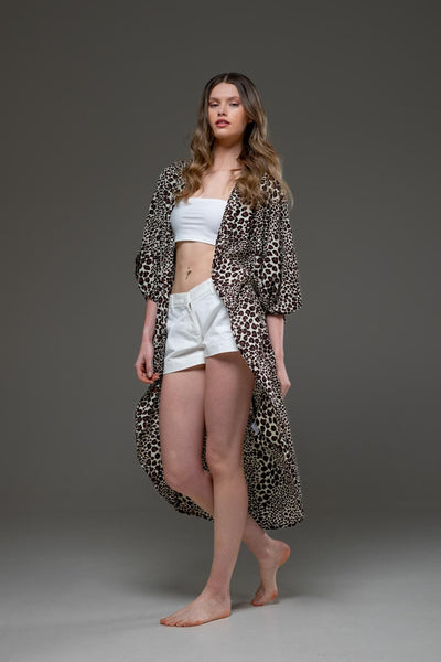 Elegant Soft Rayon Leopard Animal Print Open Jacket 