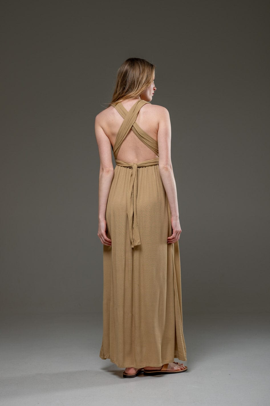 GOlden Sand Color Rayon Crepe Infinity Convertible A line Long Dress 