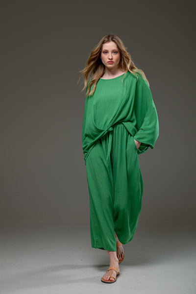 Green Rayon Crepe Full Length elegant pants