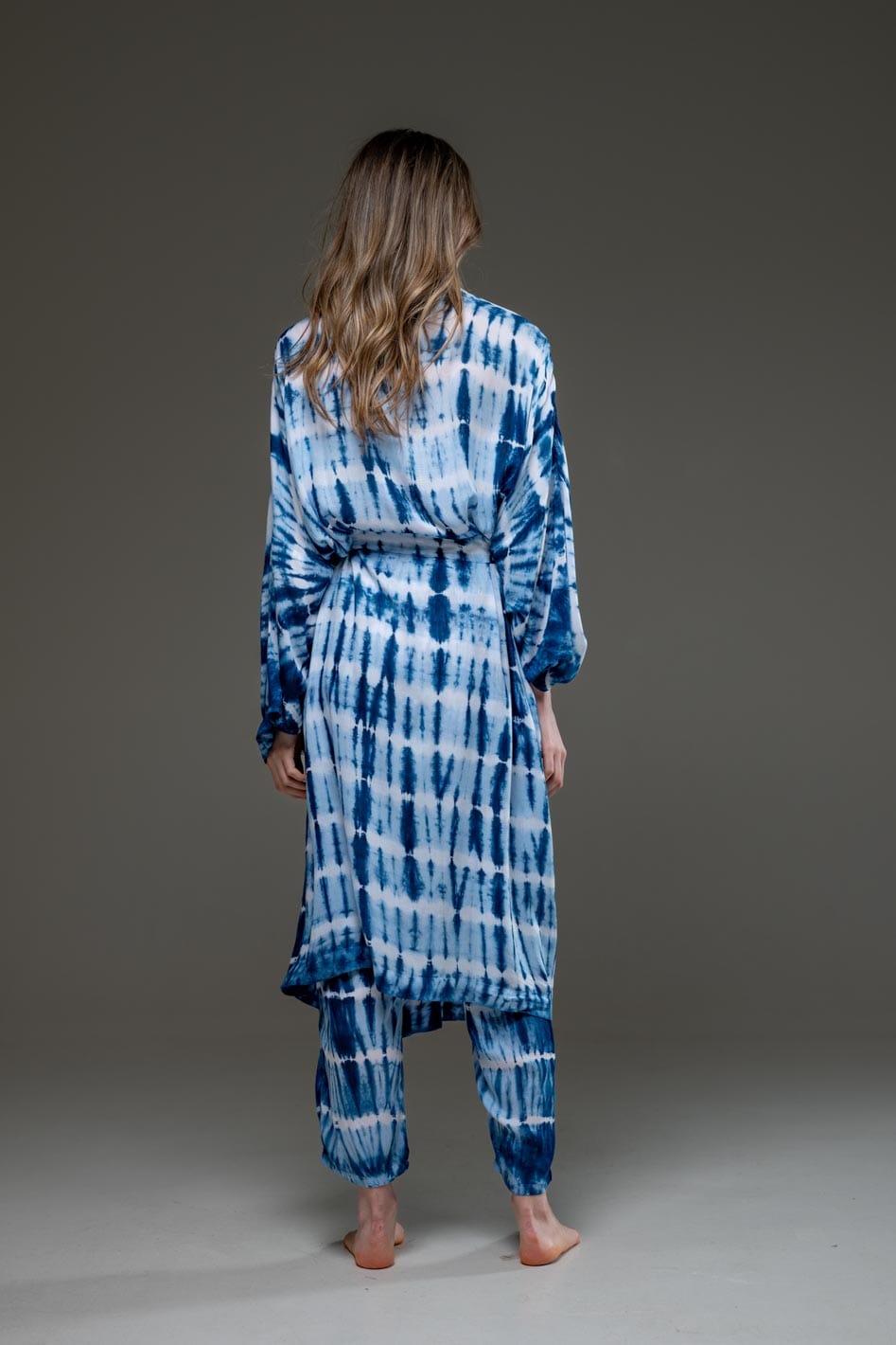 Soft  Rayon Blue tie dye Pant and Long Kimino Set