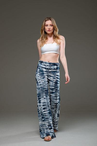 elastic fabric  Stripe design hand tie dye wide leg long pant