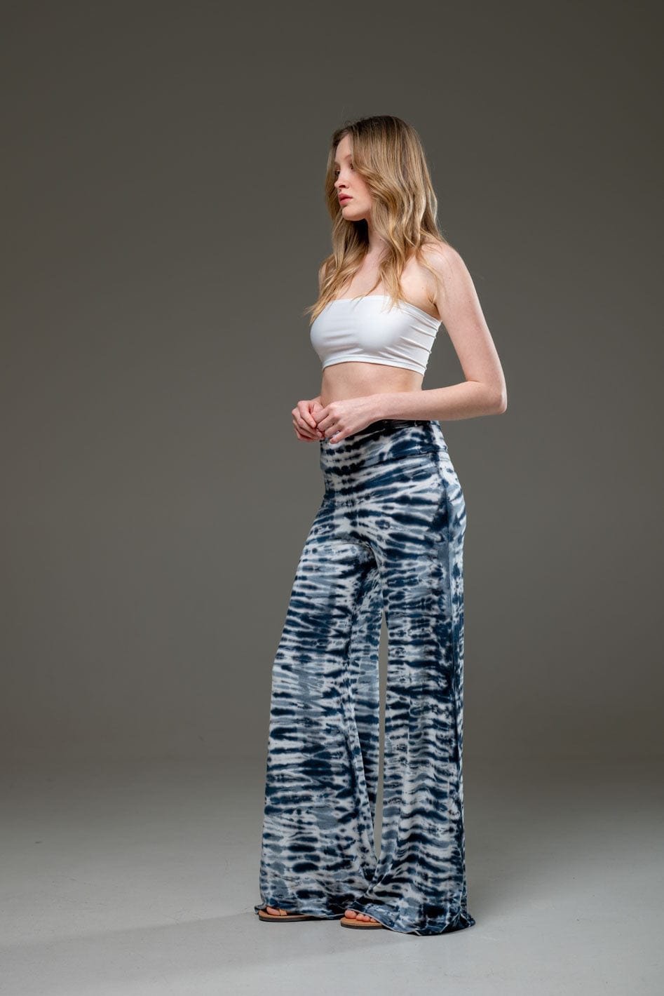 elastic fabric  Stripe design hand tie dye wide leg long pant