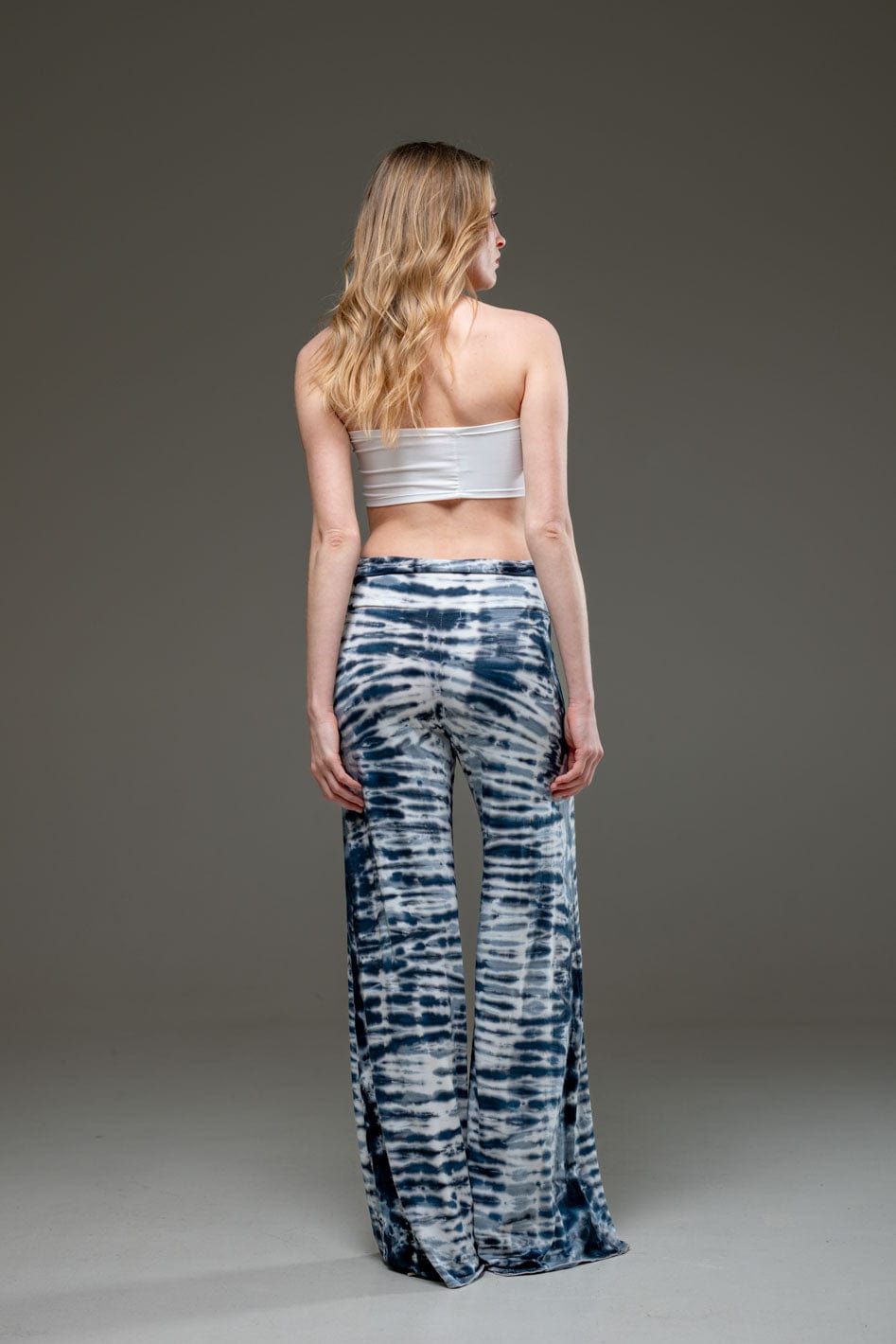 elastic fabric  Stripe design hand tie dye wide leg long pant